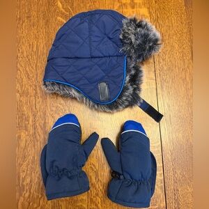 Navy Blue Kids Winter Hat and Mittens Set